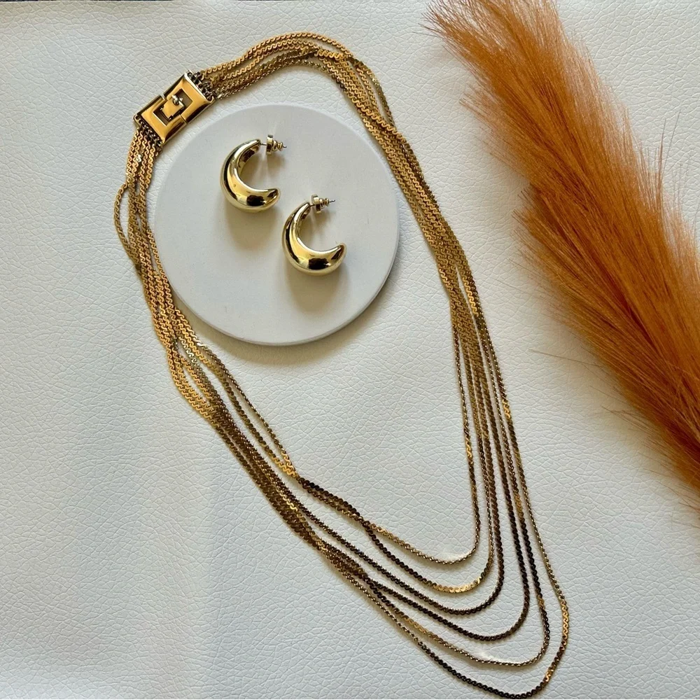 Gold Multi-Strand Necklace & earrings